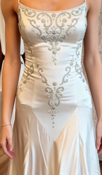 Elegant Spaghetti Straps Mermaid Wedding Dress Satin Beading Long Prom Dress Simple Formal Evening Dress ED01995