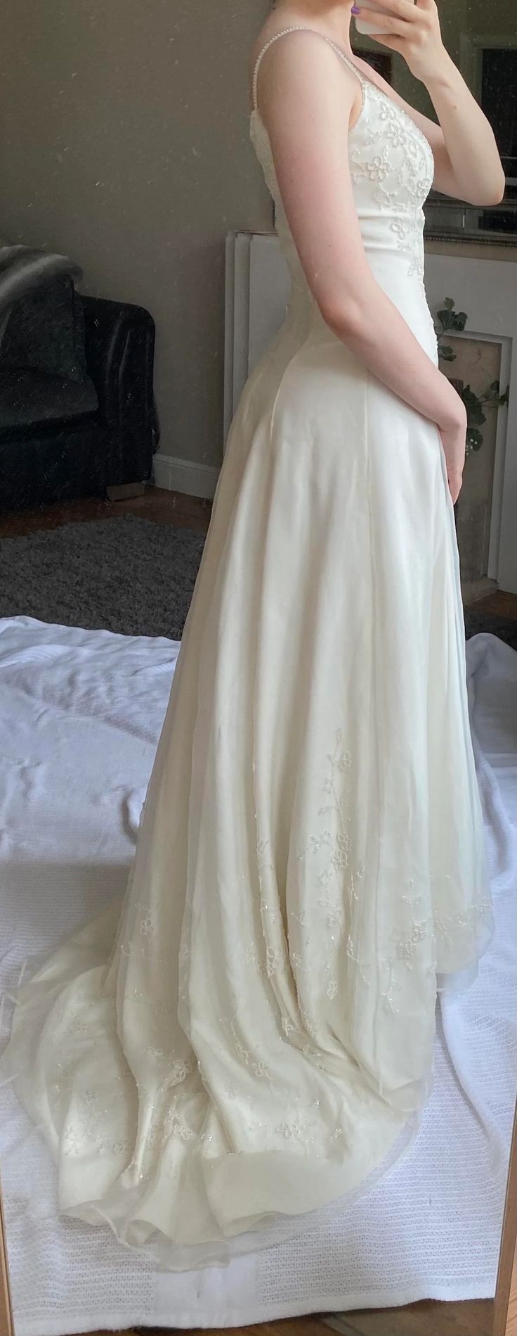 spaghetti strap chiffon dress with beaded empire David's Bridal Spaghetti Strap Chiffon Dress with Beaded Empire #F12495 Red Sz 8