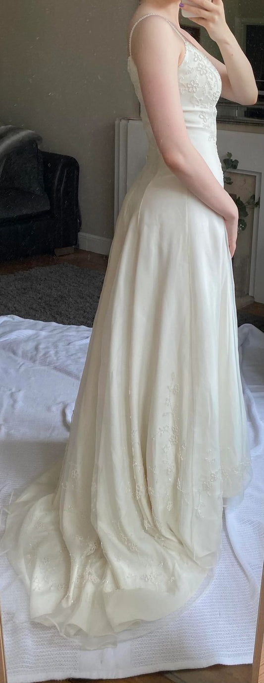 Gentle Apricot Spaghetti Straps Chiffon Empire Dress Shiny Beaded Long Simple Formal Evening Dress ED01996