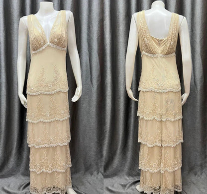 Robe de soirée élégante en mousseline de soie blanche nacrée, col en V, avec perles, simple, avec applications brodées, ED02011