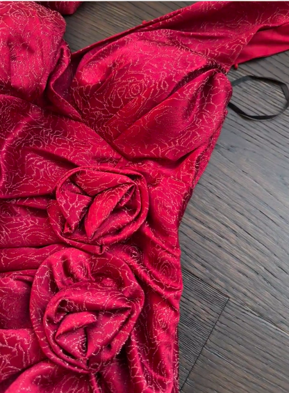 Elegant Burgundy Mermaid Jacquard Satin V-neck Evening Dress Simple Prom Dress ED02026