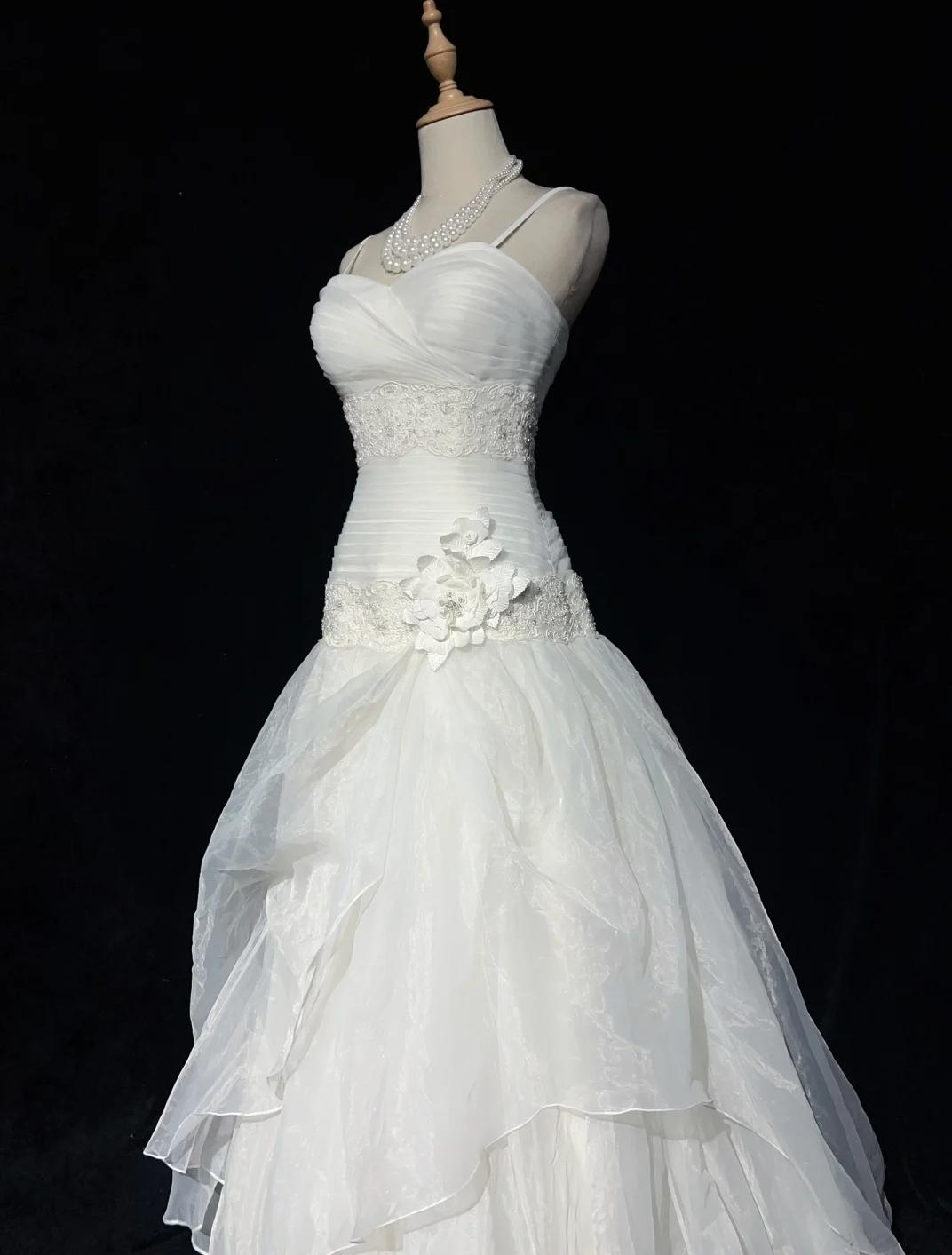 Glam White Strapless A-Line Tulle Lace Applique Wedding Dresses Long Prom Dresses ED02049