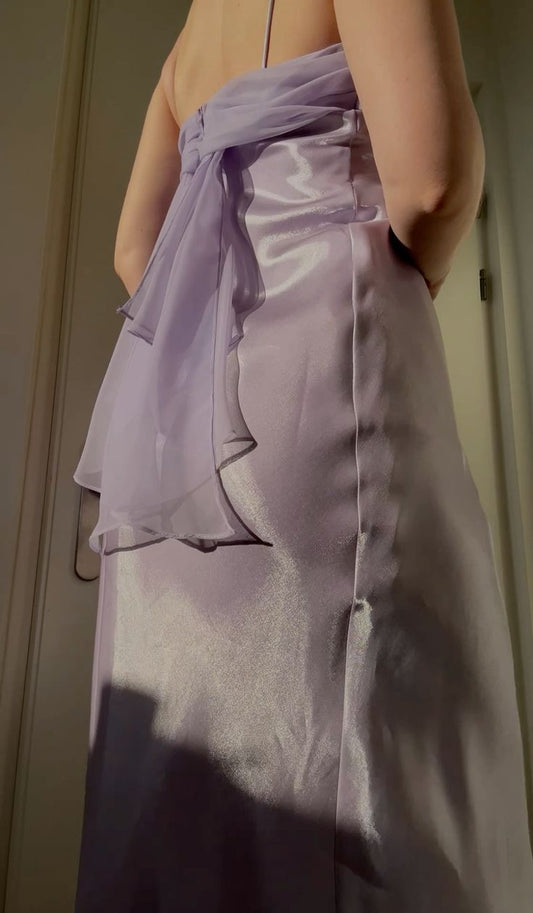 Zartes Lila Spaghettiträger Etuikleid Ballkleid Vintage Satin Abendkleid ED02061