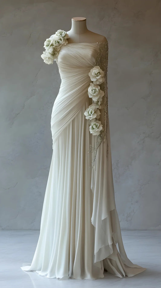 Robe de soirée rétro en mousseline de soie, robe de bal sans bretelles, robe de mariée ED02065