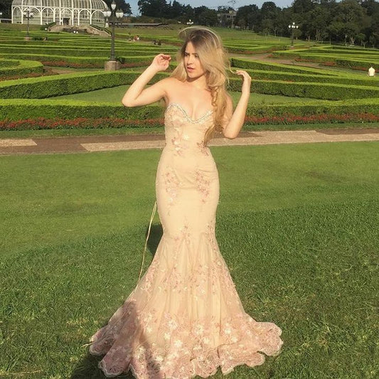 Wunderschöne Sweetheart Neck Mermaid Spitze Applikationen Formale Abendkleider Lange Ballkleider ED02068
