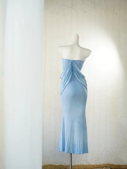 Elegantes Hellblaues Trägerloses Partykleid Schlichtes Meerjungfrau Abendkleid ED02070