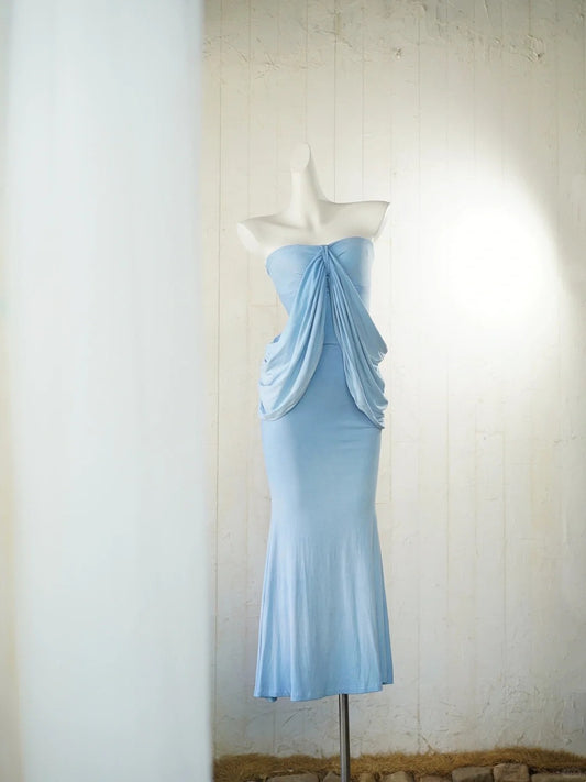 Elegantes Hellblaues Trägerloses Partykleid Schlichtes Meerjungfrau Abendkleid ED02070