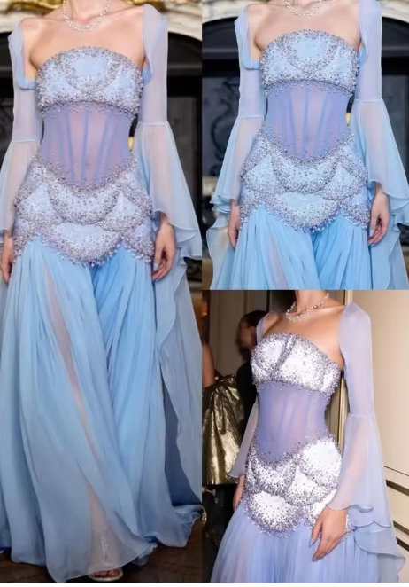 Glam Purple Tulle Square Neck Long Prom Dresses 