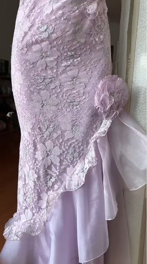 Royal Purple Trägerloses Spitzen-Chiffon-Partykleid Elegantes Abendkleid ED02083
