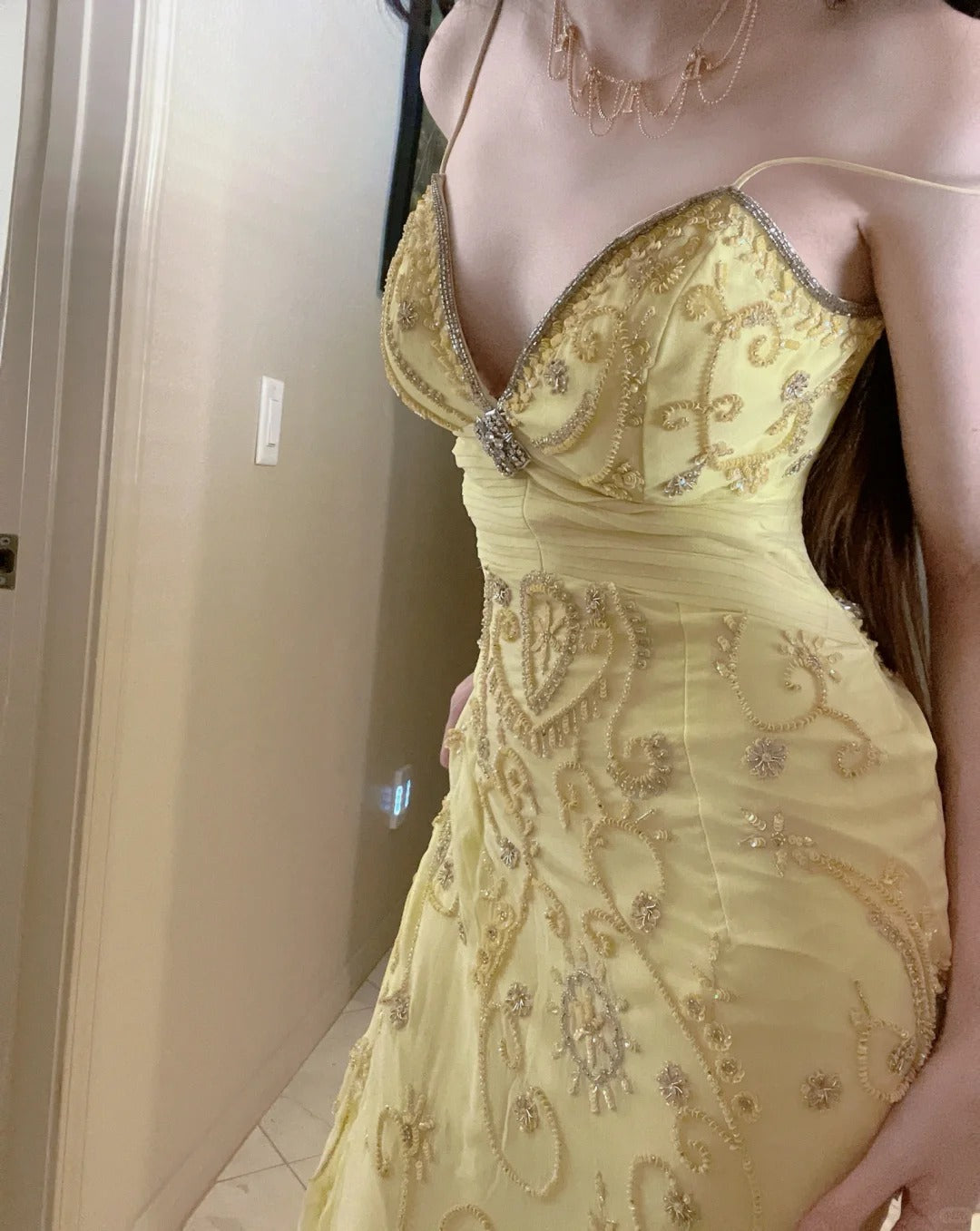 Gorgeous Lilac Spaghetti Straps A-line Tulle Beaded Long Prom Dresses Backless Evening Gowns EP02094