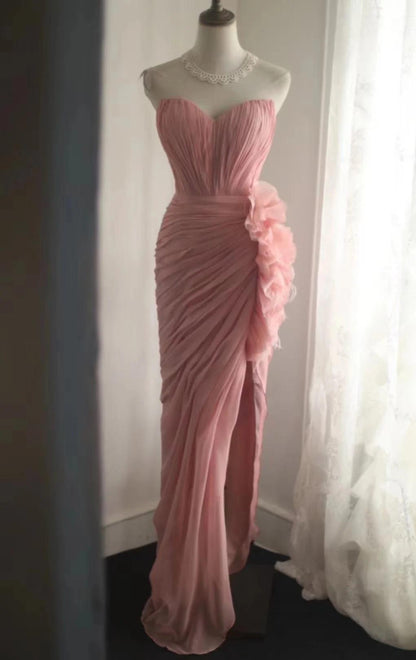 Sweet Peach Strapless Sheath Evening Dress Simple Wedding Dress ED02098