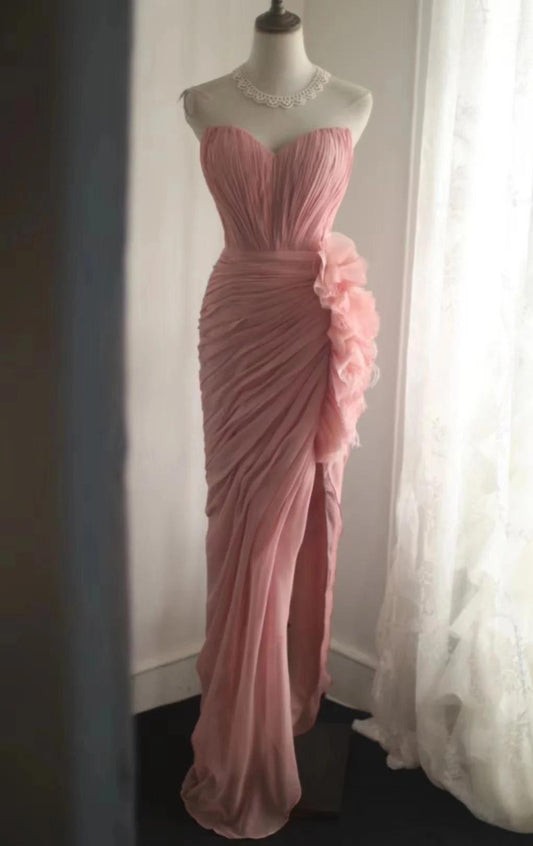 Robe de soirée fourreau bustier pêche douce, robe de mariée simple ED02098