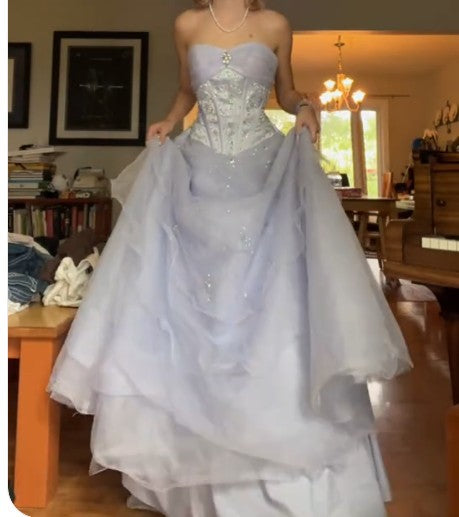 Robe de bal longue en tulle lilas, sans bretelles, coupe trapèze, robe de mariée unique ED02099