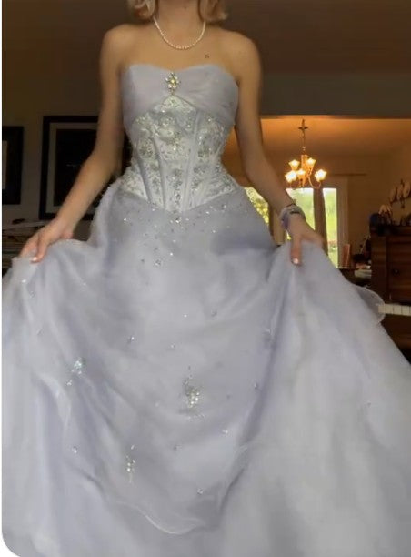 Robe de bal longue en tulle lilas, sans bretelles, coupe trapèze, robe de mariée unique ED02099