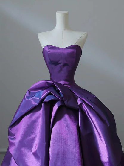 A-Line Satin Purple Long Prom Dress💜 Sweetheart Evening Gown for Special Ocassion