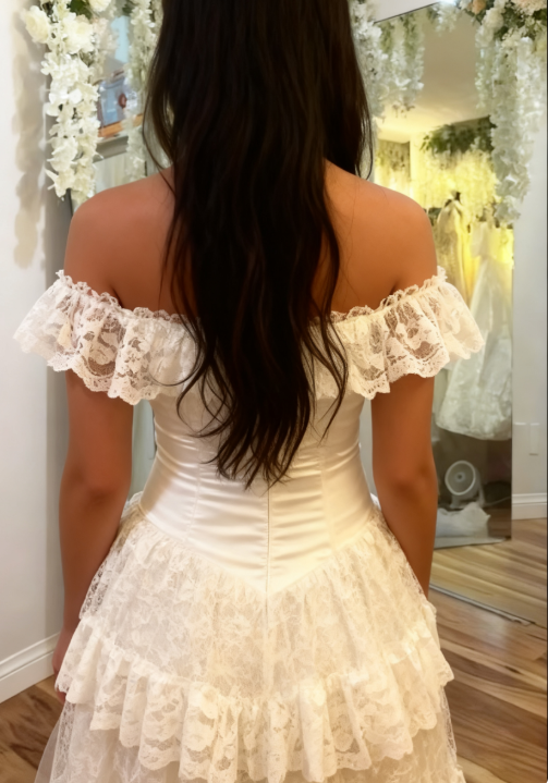 Elegant Ivory Off Shoulder Tulle Lace A-line Wedding Dress ED02101