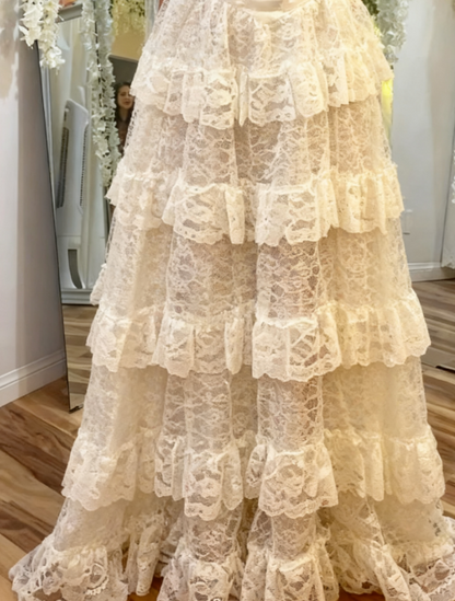 Elegant Ivory Off Shoulder Tulle Lace A-line Wedding Dress ED02101