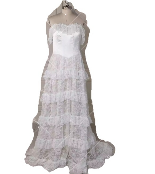 Elegantes weißes schulterfreies A-Linien-Brautkleid aus Tüllspitze ED02101