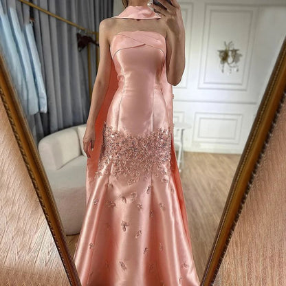 Robe de mariée élégante en satin gris bleu, coupe trapèze, sans bretelles, tenue de soirée formelle ED02104