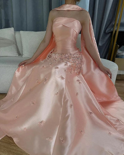 Robe de mariée élégante en satin gris bleu, coupe trapèze, sans bretelles, tenue de soirée formelle ED02104