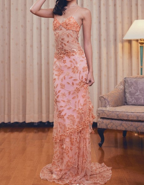 Superbe robe de bal longue en tulle, à bretelles spaghetti et dentelle perlée, charmante robe de soirée ED02106