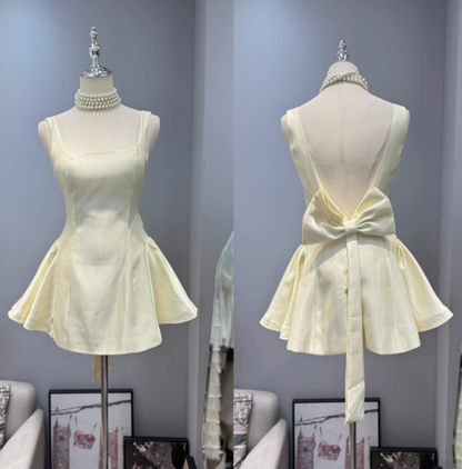 Robe d'anniversaire courte à col carré et dos nu avec nœud, robe de bal élégante et élégante, ED02115