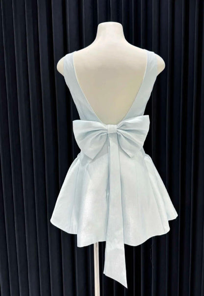 Robe d'anniversaire courte à col carré et dos nu avec nœud, robe de bal élégante et élégante, ED02115