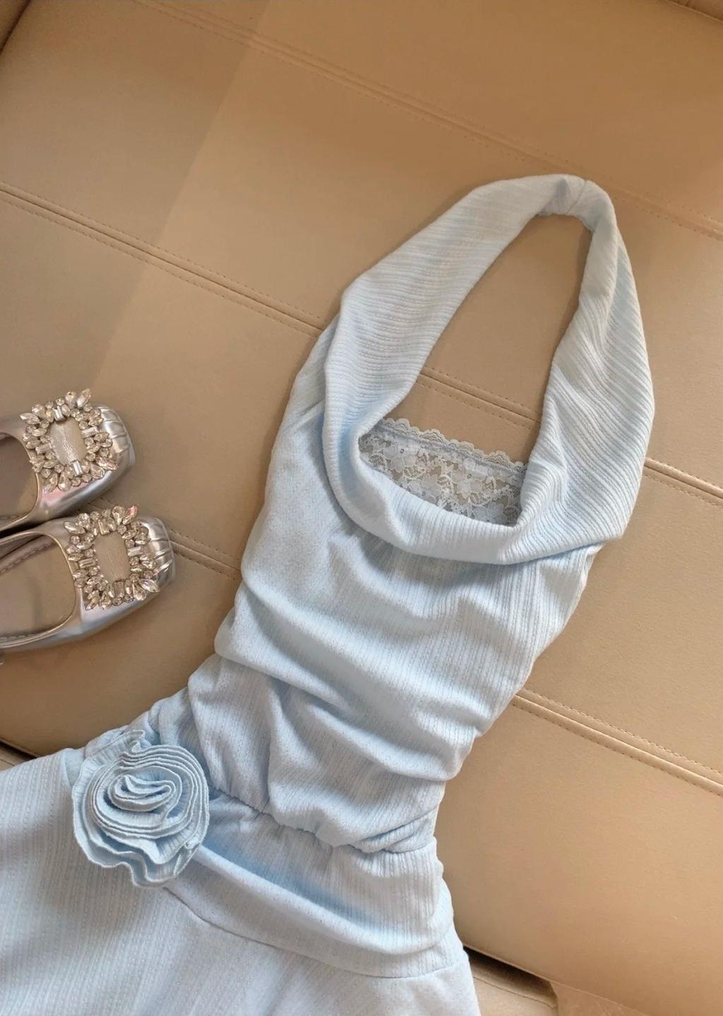 Gorgeous Light Blue Halter Neck Chiffon Backless Homecoming Dress Shor