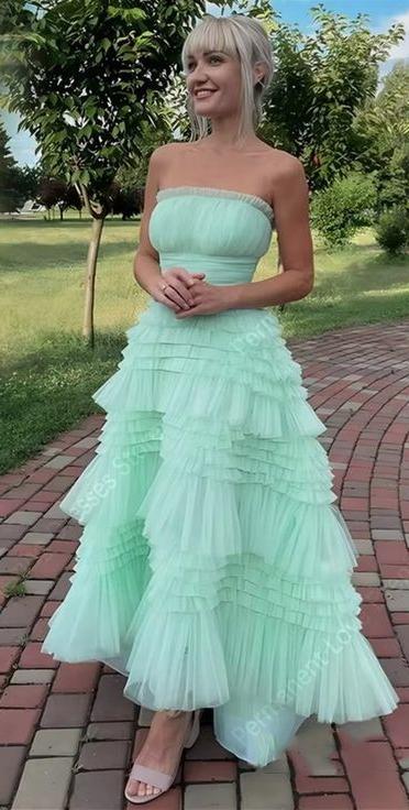 Gorgeous Mint Green Strapless Tulle Layered Party Dresses A-Line Prom Dresses ED02141