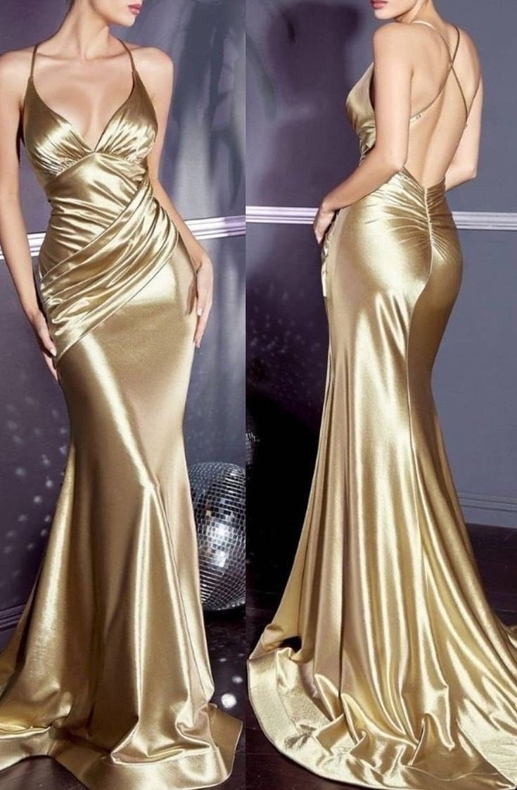 Shiny Satin V-Neck Backless Mermaid Evening Dress Stunning Party Dresses ED02145
