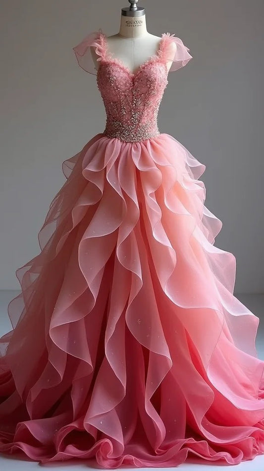 Robe de mariée trapèze en mousseline de soie à col en cœur et perles, robe de bal longue ED02150