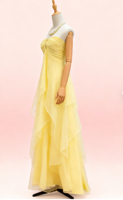 Fairytale Yellow Chiffon Cocktail Party Dresses Halter Neck Sleeveless Guest Dresses ED02154