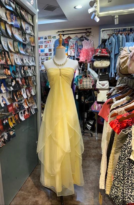 Fairytale Yellow Chiffon Cocktail Party Dresses Halter Neck Sleeveless Guest Dresses ED02154