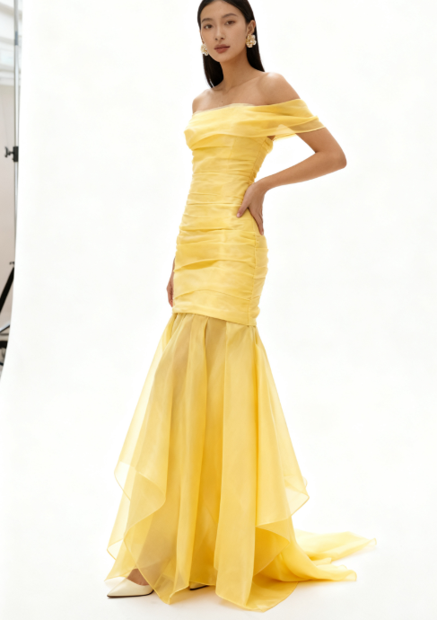 Yellow Off Shoulder Strapless Mermaid Long Evening Dress Gorgeous Party Dress ED02158