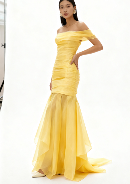 Yellow Off Shoulder Strapless Mermaid Long Evening Dress Gorgeous Party Dress ED02158