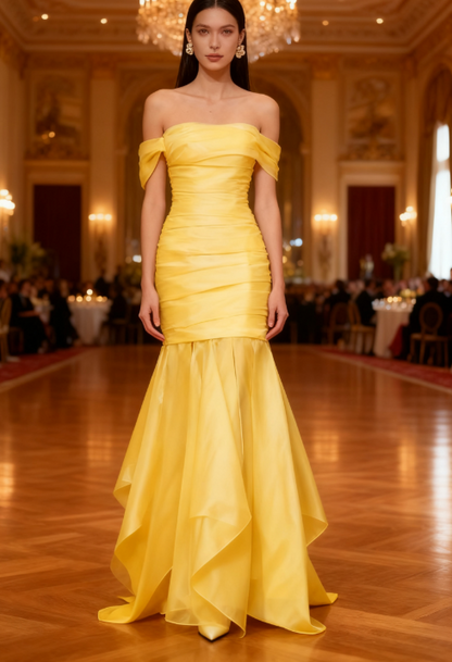 Yellow Off Shoulder Strapless Mermaid Long Evening Dress Gorgeous Party Dress ED02158