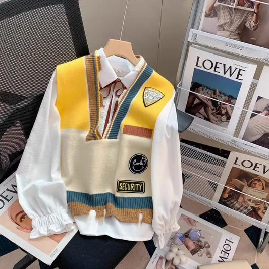 College Style V-Neck Japanese Knitted Vest ED0215