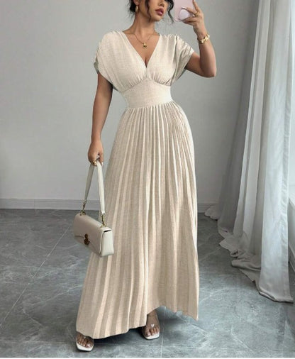Robe de soirée élégante à col en V profond et plissée, coupe trapèze, robe d'invitée de mariage ED02160