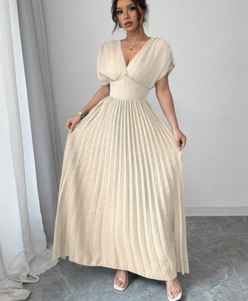 Robe de soirée élégante à col en V profond et plissée, coupe trapèze, robe d'invitée de mariage ED02160
