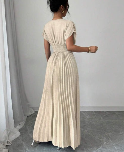 Robe de soirée élégante à col en V profond et plissée, coupe trapèze, robe d'invitée de mariage ED02160