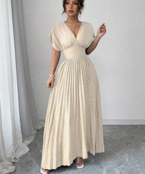 Robe de soirée élégante à col en V profond et plissée, coupe trapèze, robe d'invitée de mariage ED02160