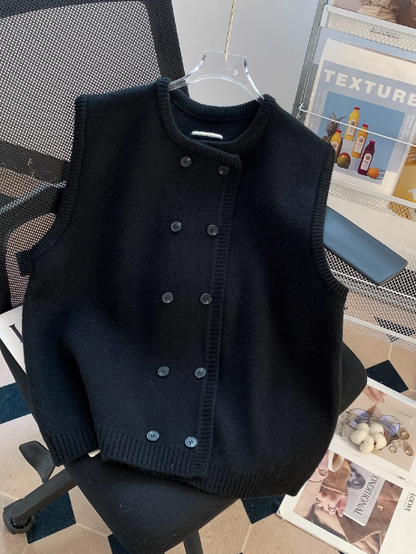 Zweireihiger Strickwestenpullover ED0216