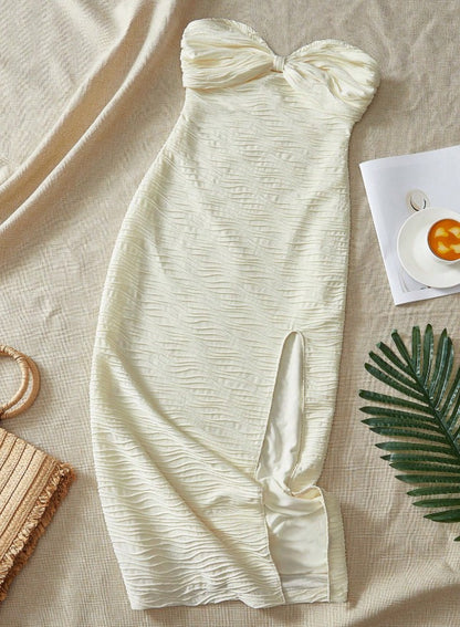 Fashion Sexy Strapless Chiffon Bodycon Party Dress with Slits ED02179
