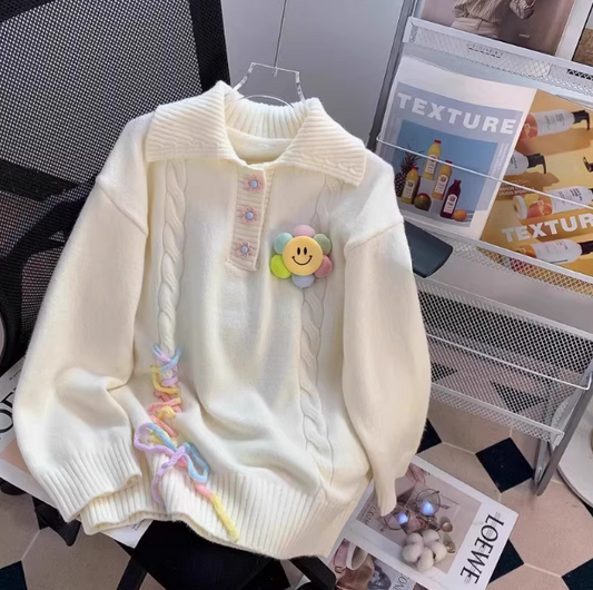 Preppy style polo collar sweet loose sweater ED0217