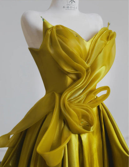 Robe de mariée trapèze en satin jaune chic, décolleté en cœur, superbe robe de soirée formelle ED02189