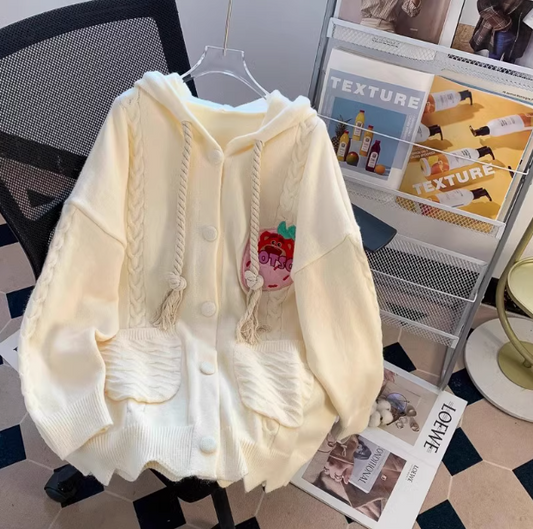 Mid-length loose hooded cardigan sweater ED0219