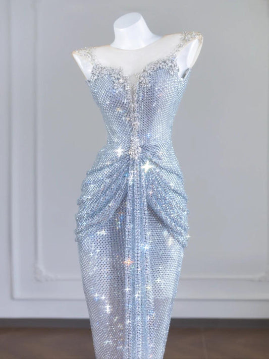 Glittering Rhinestone Spaghetti Strap Bodycon Evening Gowns Gorgeous Long Prom Dresses ED02190