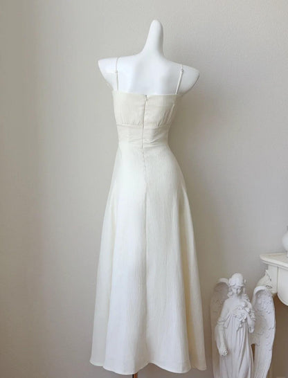Robe de bal élégante à bretelles spaghetti blanc cassé, robe de demoiselle d'honneur tendance ED02199