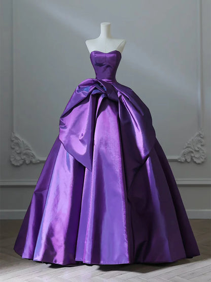 A-Line Satin Purple Long Prom Dress💜 Sweetheart Evening Gown for Special Ocassion