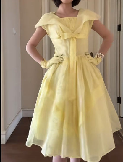 Retro Gelbes A-Linien-Modekleid ED02217